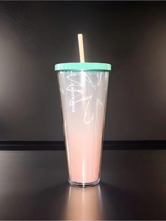 Starbucks Los Angeles Pink Ombre Palm Tree Tumbler 24oz Cup Straw Lid EUC - Picture 3 of 5